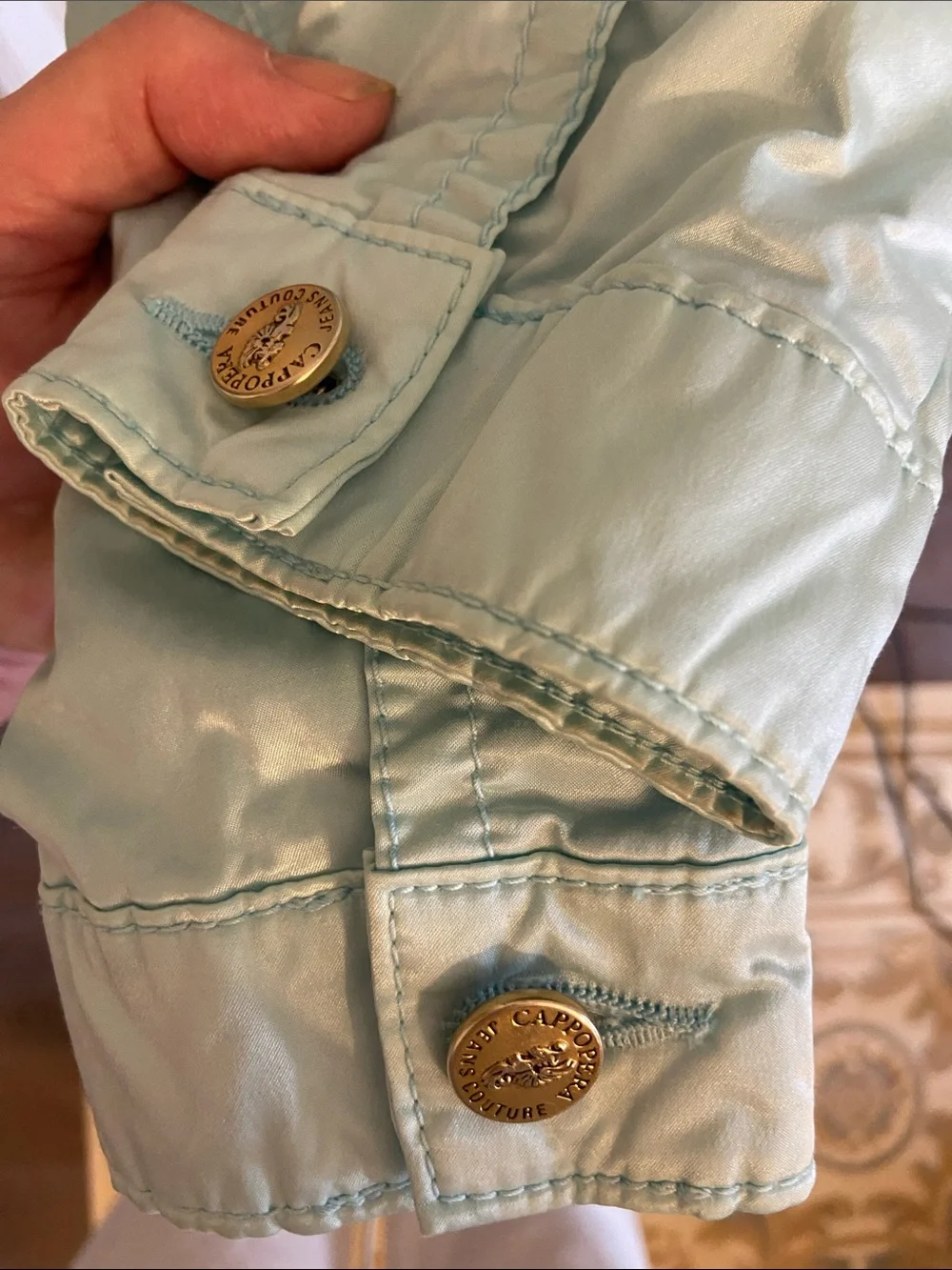 RARE Vintage Cappopera Light Blue Jean Jacket w Light Gold Metal Rivet Buttons. - Picture 11 of 16